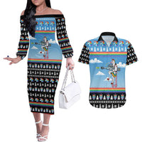 Unicorn Pew Pew Christmas Couples Matching Off The Shoulder Long Sleeve Dress and Hawaiian Shirt Xmas Holiday Patterns - Wonder Print Shop