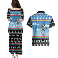 Unicorn Pew Pew Christmas Couples Matching Puletasi and Hawaiian Shirt Xmas Holiday Patterns - Wonder Print Shop