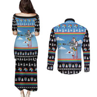 Unicorn Pew Pew Christmas Couples Matching Puletasi and Long Sleeve Button Shirt Xmas Holiday Patterns - Wonder Print Shop
