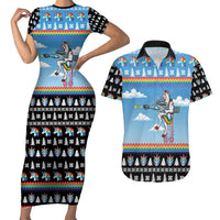 Unicorn Pew Pew Christmas Couples Matching Short Sleeve Bodycon Dress and Hawaiian Shirt Xmas Holiday Patterns - Wonder Print Shop