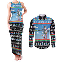 Unicorn Pew Pew Christmas Couples Matching Tank Maxi Dress and Long Sleeve Button Shirt Xmas Holiday Patterns - Wonder Print Shop