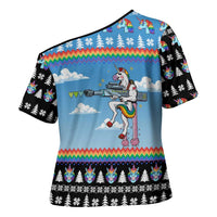 Unicorn Pew Pew Christmas Cross Shoulder Shirt Xmas Holiday Patterns - Wonder Print Shop
