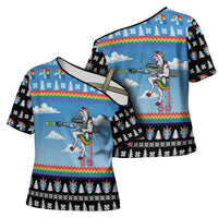 Unicorn Pew Pew Christmas Cross Shoulder Shirt Xmas Holiday Patterns - Wonder Print Shop