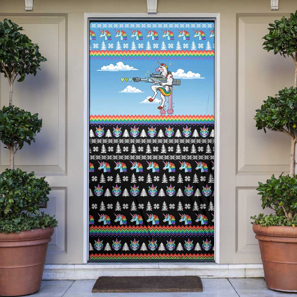 Unicorn Pew Pew Christmas Door Cover Xmas Holiday Patterns - Wonder Print Shop