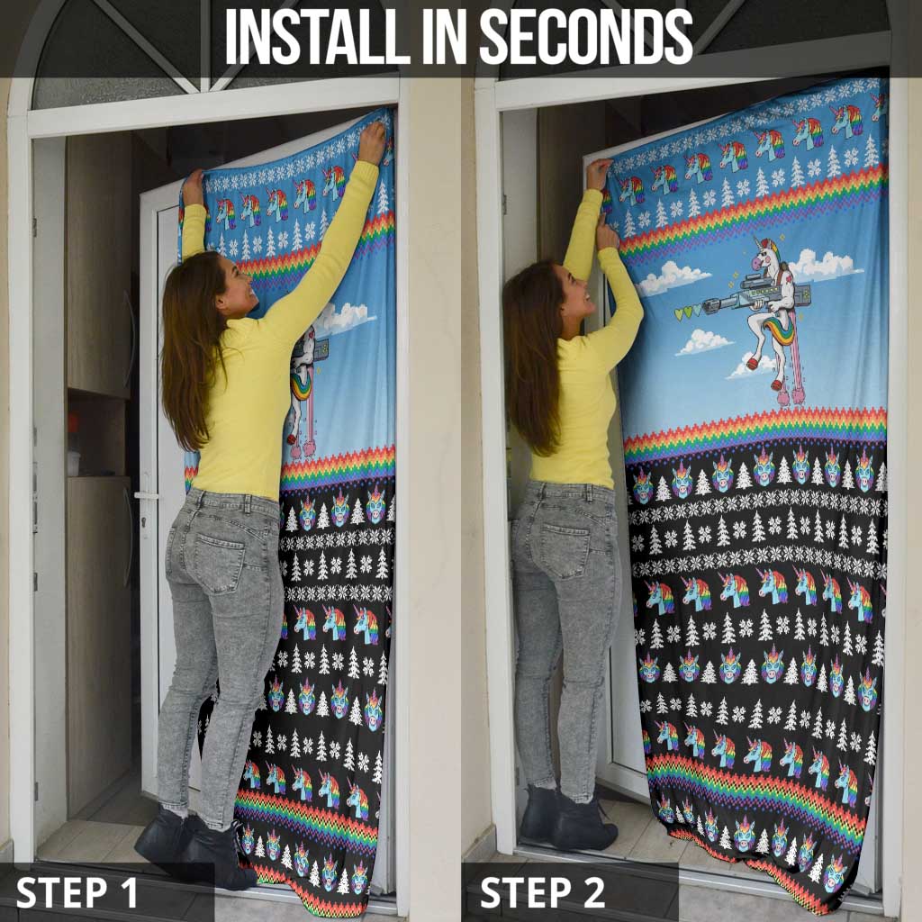 Unicorn Pew Pew Christmas Door Cover Xmas Holiday Patterns - Wonder Print Shop