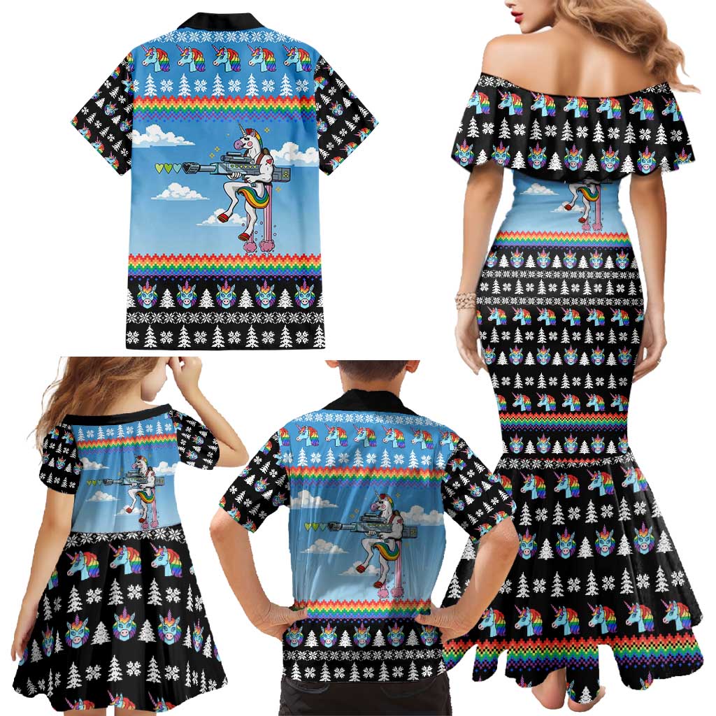 Unicorn Pew Pew Christmas Family Matching Mermaid Dress and Hawaiian Shirt Xmas Holiday Patterns - Wonder Print Shop