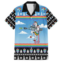 Unicorn Pew Pew Christmas Family Matching Off The Shoulder Long Sleeve Dress and Hawaiian Shirt Xmas Holiday Patterns - Wonder Print Shop
