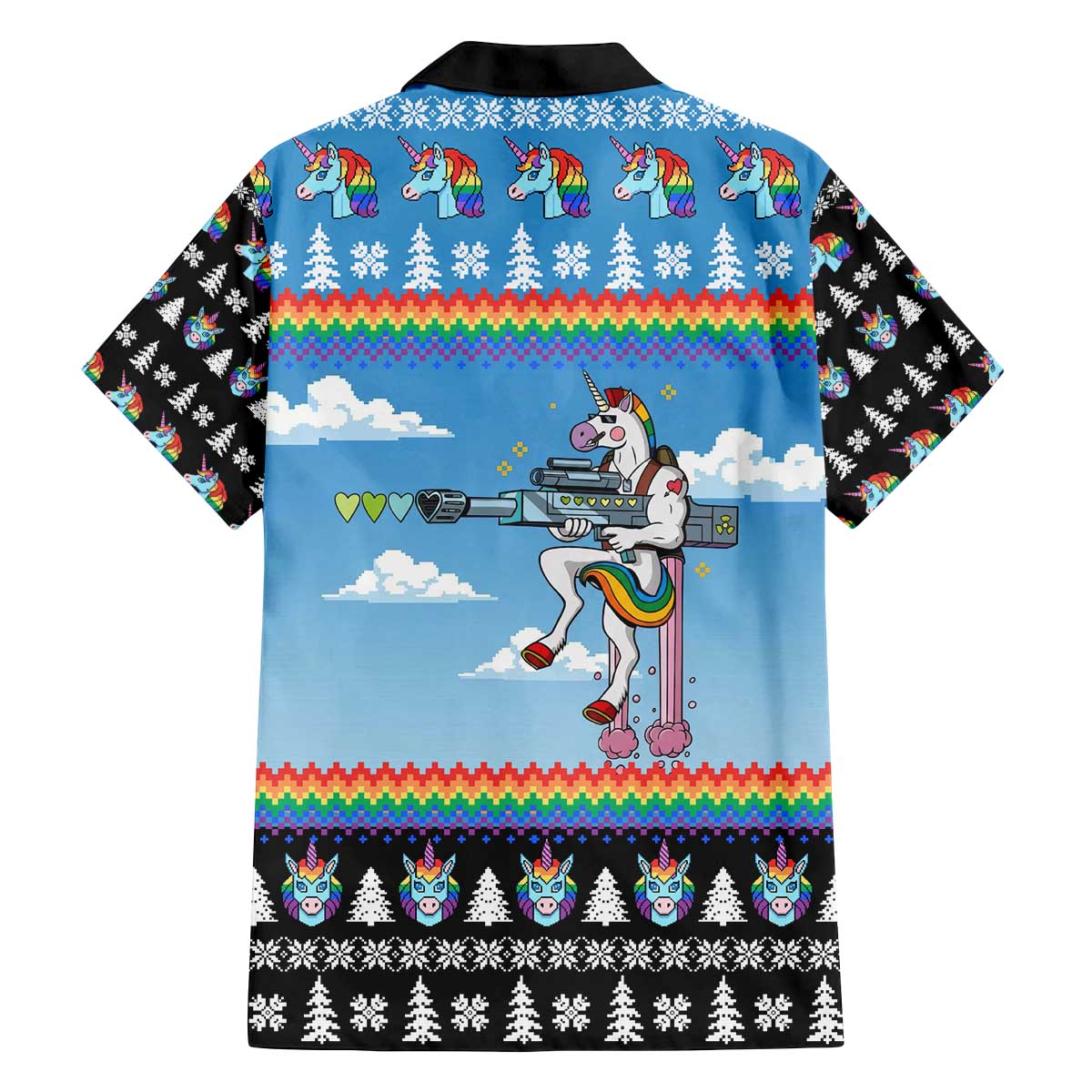 Unicorn Pew Pew Christmas Family Matching Off The Shoulder Long Sleeve Dress and Hawaiian Shirt Xmas Holiday Patterns - Wonder Print Shop