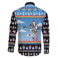 Unicorn Pew Pew Christmas Family Matching Off The Shoulder Long Sleeve Dress and Hawaiian Shirt Xmas Holiday Patterns - Wonder Print Shop
