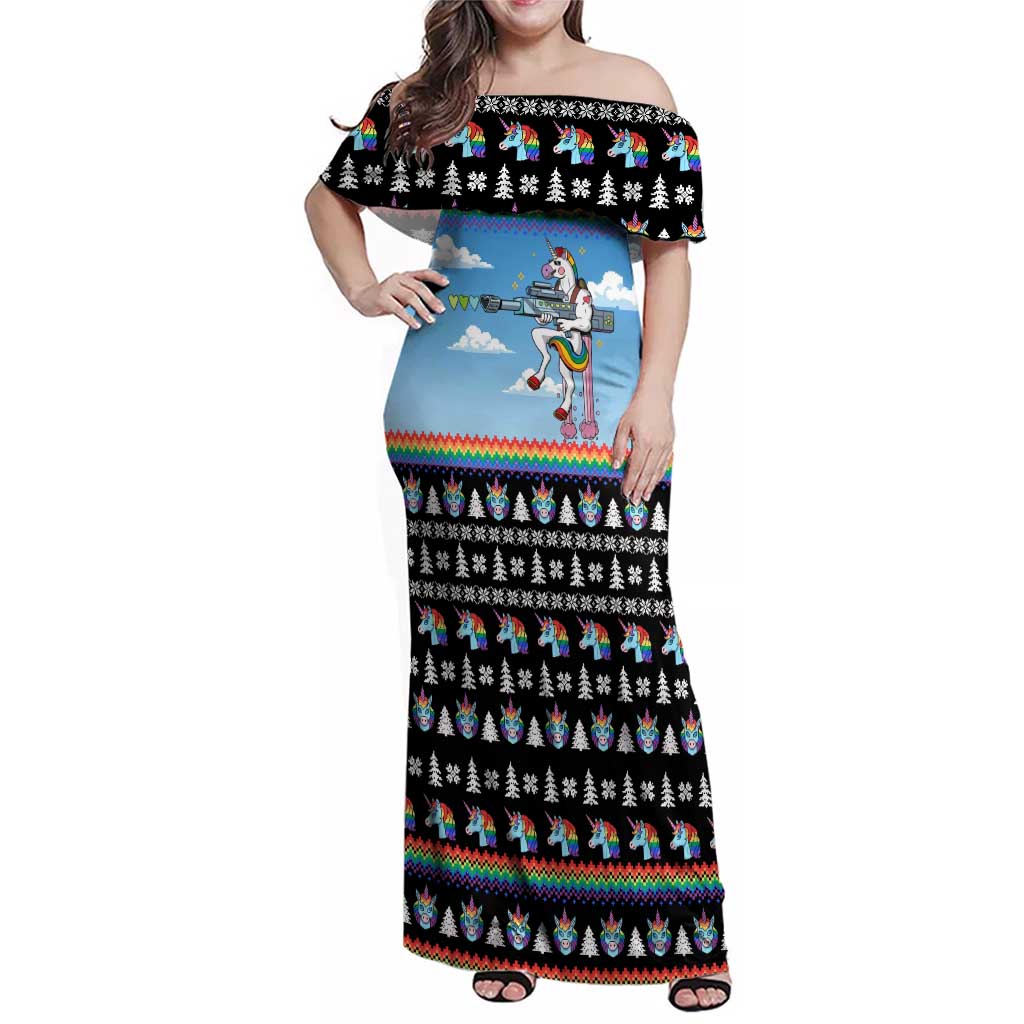 Unicorn Pew Pew Christmas Family Matching Off Shoulder Maxi Dress and Hawaiian Shirt Xmas Holiday Patterns - Wonder Print Shop