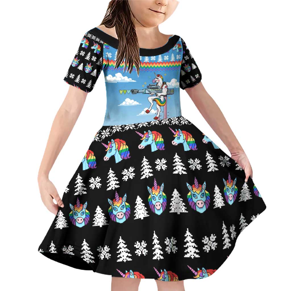 Unicorn Pew Pew Christmas Family Matching Off Shoulder Short Dress and Hawaiian Shirt Xmas Holiday Patterns - Wonder Print Shop