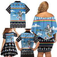 Unicorn Pew Pew Christmas Family Matching Off Shoulder Short Dress and Hawaiian Shirt Xmas Holiday Patterns - Wonder Print Shop