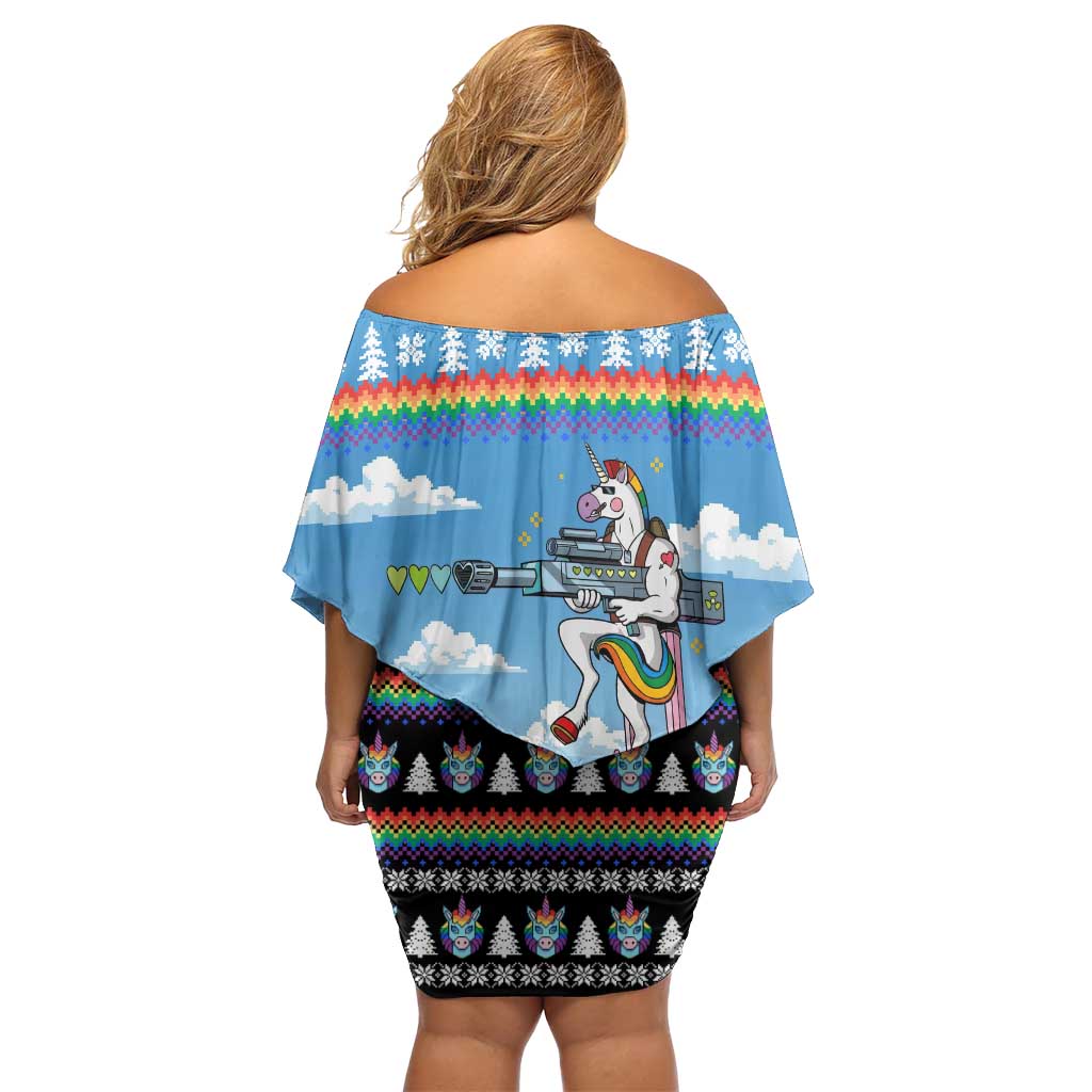 Unicorn Pew Pew Christmas Family Matching Off Shoulder Short Dress and Hawaiian Shirt Xmas Holiday Patterns - Wonder Print Shop