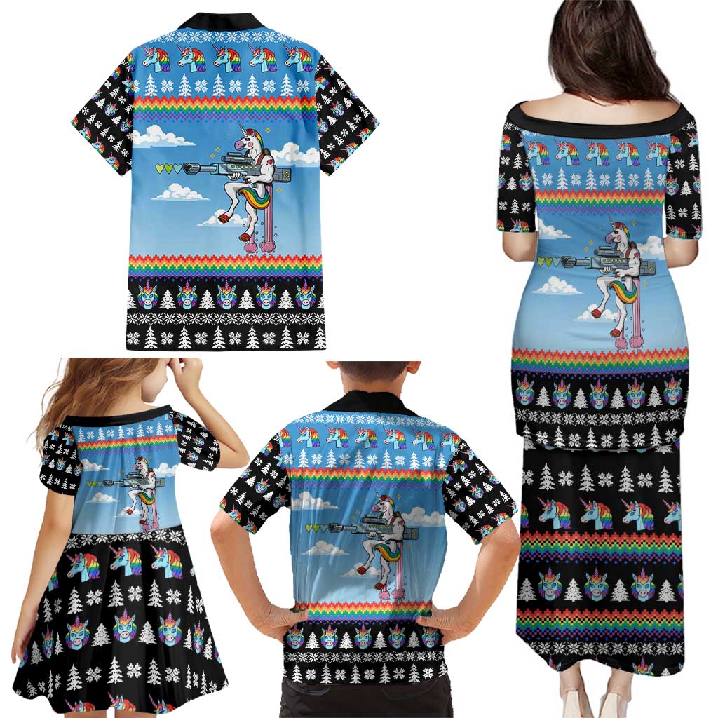 Unicorn Pew Pew Christmas Family Matching Puletasi and Hawaiian Shirt Xmas Holiday Patterns - Wonder Print Shop