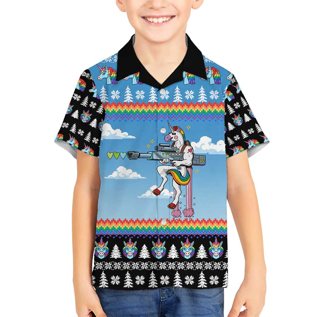 Unicorn Pew Pew Christmas Family Matching Puletasi and Hawaiian Shirt Xmas Holiday Patterns - Wonder Print Shop