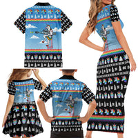 Unicorn Pew Pew Christmas Family Matching Short Sleeve Bodycon Dress and Hawaiian Shirt Xmas Holiday Patterns - Wonder Print Shop
