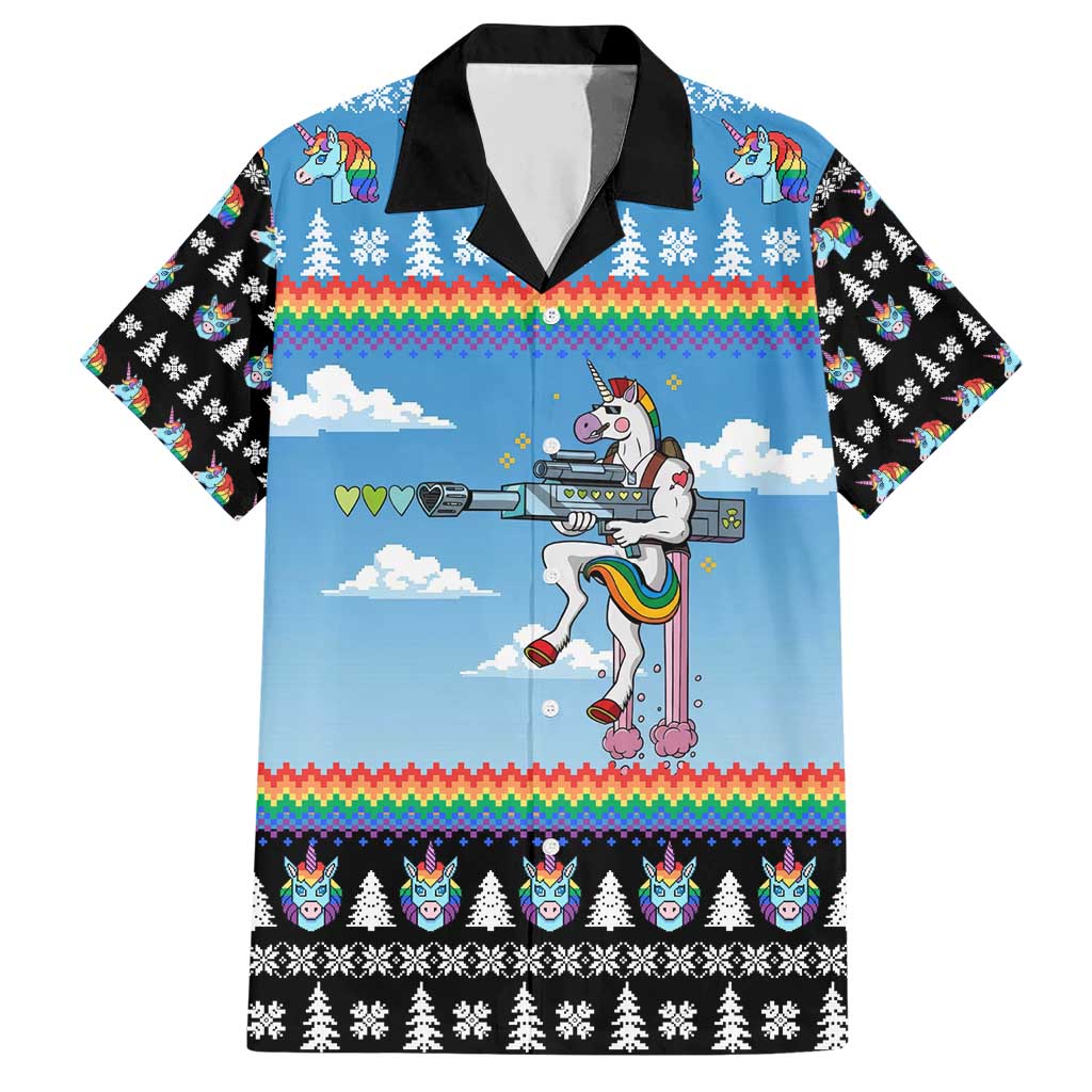 Unicorn Pew Pew Christmas Family Matching Short Sleeve Bodycon Dress and Hawaiian Shirt Xmas Holiday Patterns - Wonder Print Shop