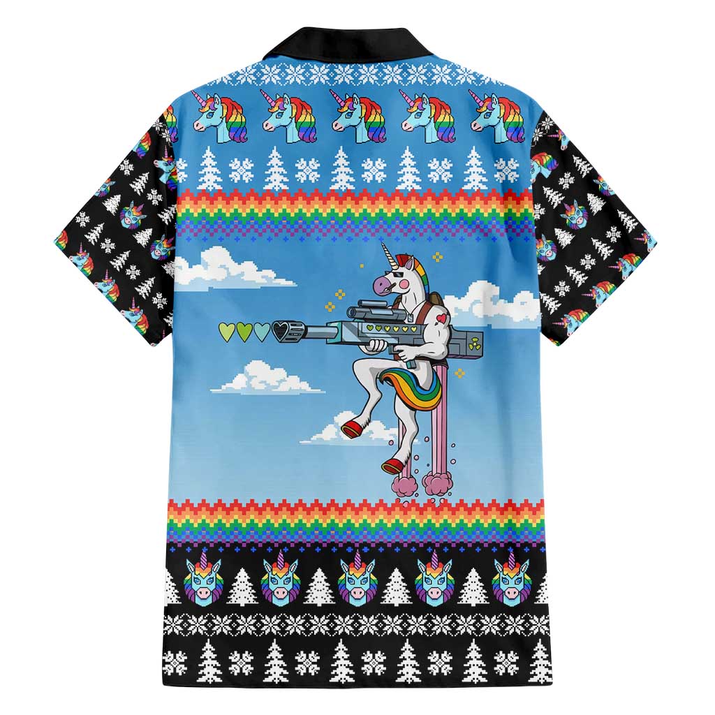 Unicorn Pew Pew Christmas Family Matching Short Sleeve Bodycon Dress and Hawaiian Shirt Xmas Holiday Patterns - Wonder Print Shop