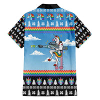 Unicorn Pew Pew Christmas Family Matching Short Sleeve Bodycon Dress and Hawaiian Shirt Xmas Holiday Patterns - Wonder Print Shop