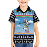 Unicorn Pew Pew Christmas Family Matching Short Sleeve Bodycon Dress and Hawaiian Shirt Xmas Holiday Patterns - Wonder Print Shop