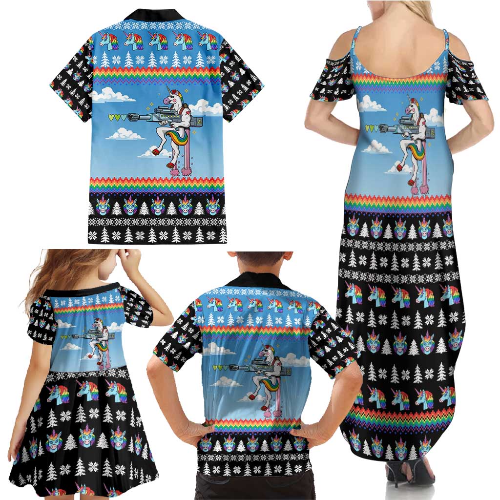 Unicorn Pew Pew Christmas Family Matching Summer Maxi Dress and Hawaiian Shirt Xmas Holiday Patterns - Wonder Print Shop