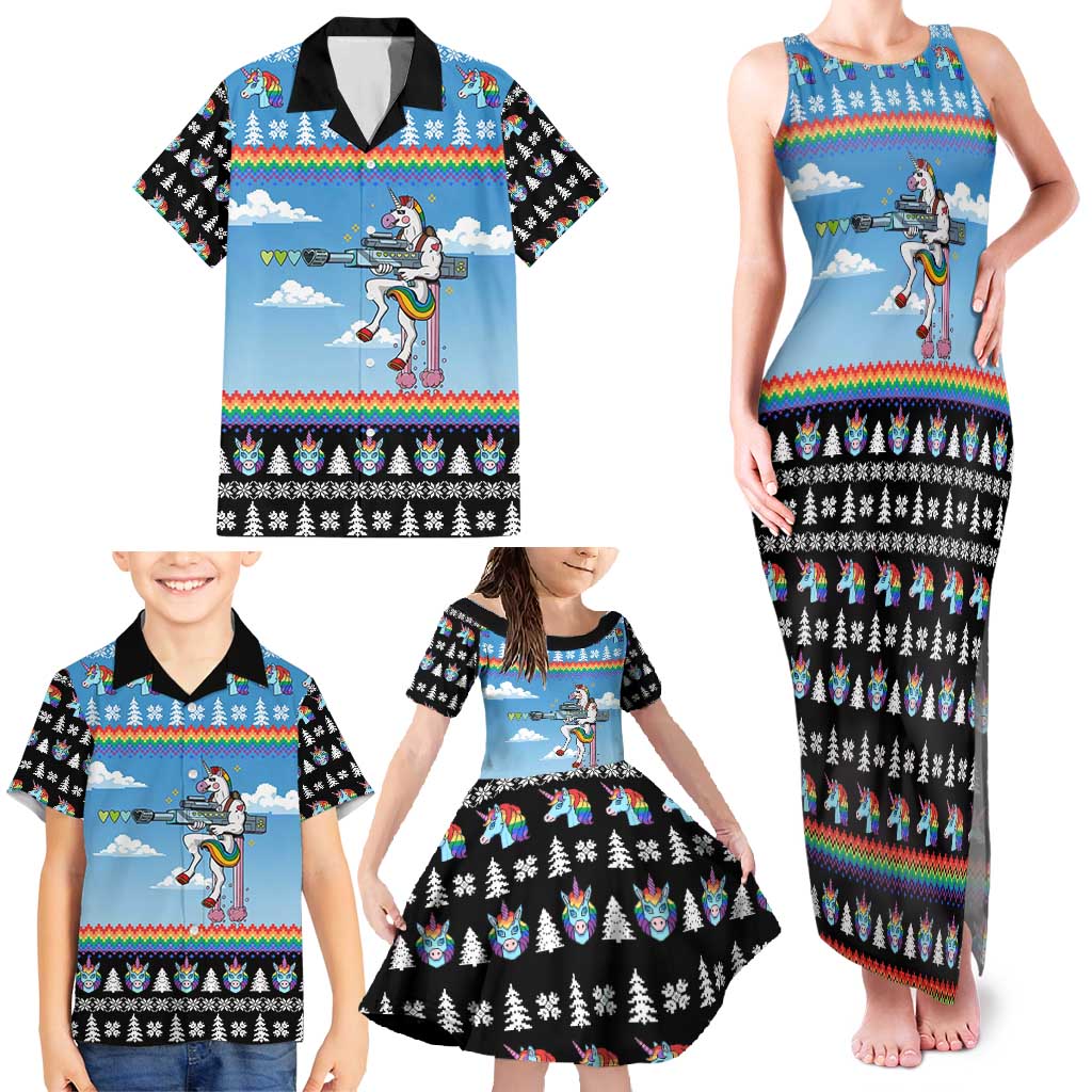 Unicorn Pew Pew Christmas Family Matching Tank Maxi Dress and Hawaiian Shirt Xmas Holiday Patterns - Wonder Print Shop