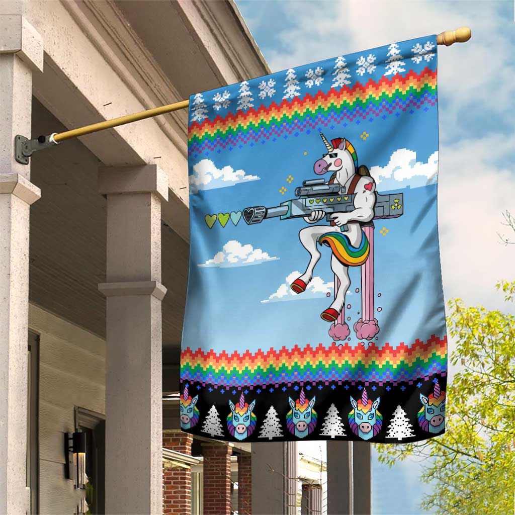 Unicorn Pew Pew Christmas Garden Flag Xmas Holiday Patterns - Wonder Print Shop
