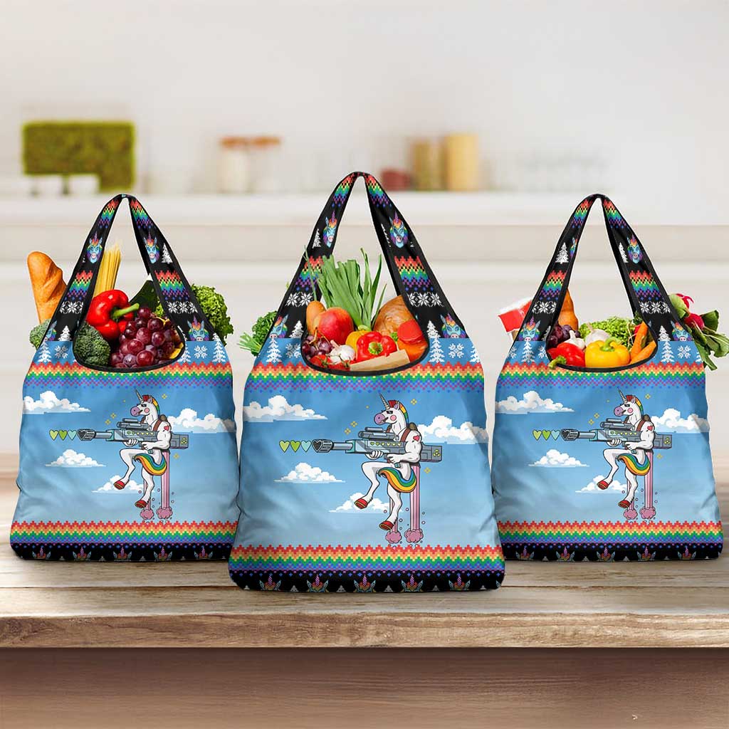 Unicorn Pew Pew Christmas Grocery Bag Xmas Holiday Patterns - Wonder Print Shop