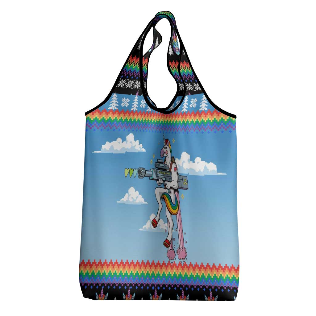 Unicorn Pew Pew Christmas Grocery Bag Xmas Holiday Patterns - Wonder Print Shop