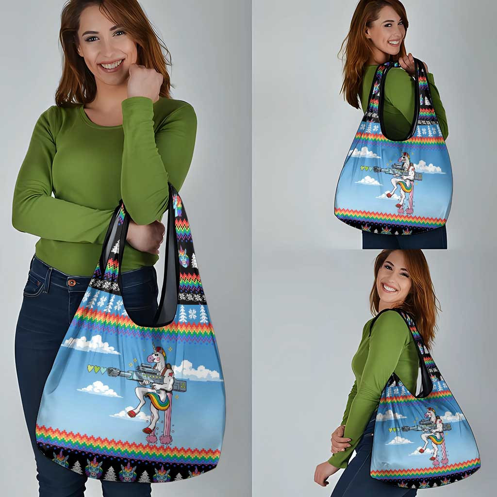 Unicorn Pew Pew Christmas Grocery Bag Xmas Holiday Patterns - Wonder Print Shop