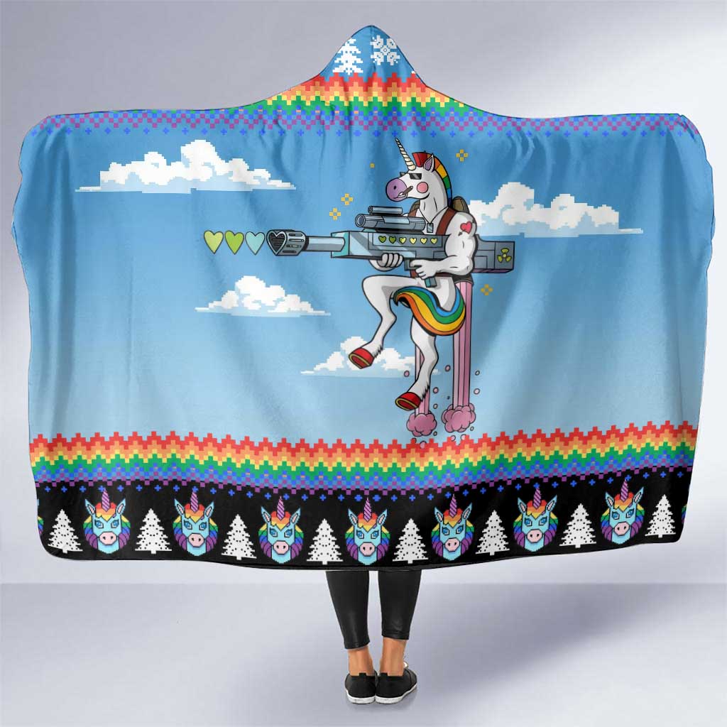 Unicorn Pew Pew Christmas Hooded Blanket Xmas Holiday Patterns - Wonder Print Shop