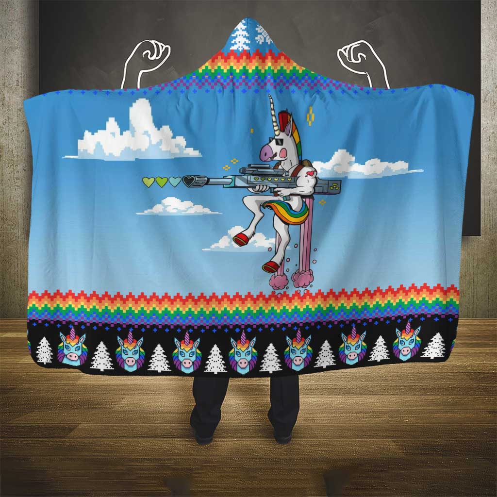 Unicorn Pew Pew Christmas Hooded Blanket Xmas Holiday Patterns - Wonder Print Shop