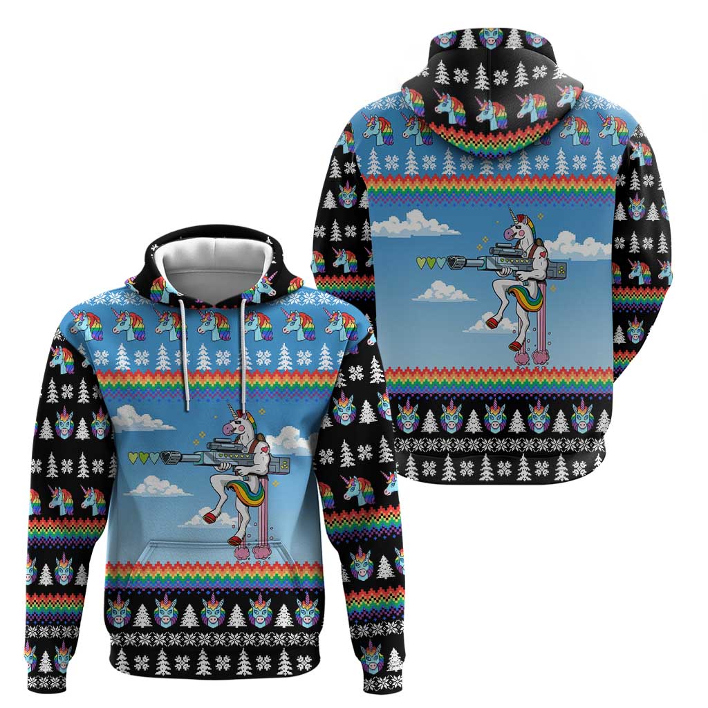Unicorn Pew Pew Christmas Hoodie Xmas Holiday Patterns - Wonder Print Shop