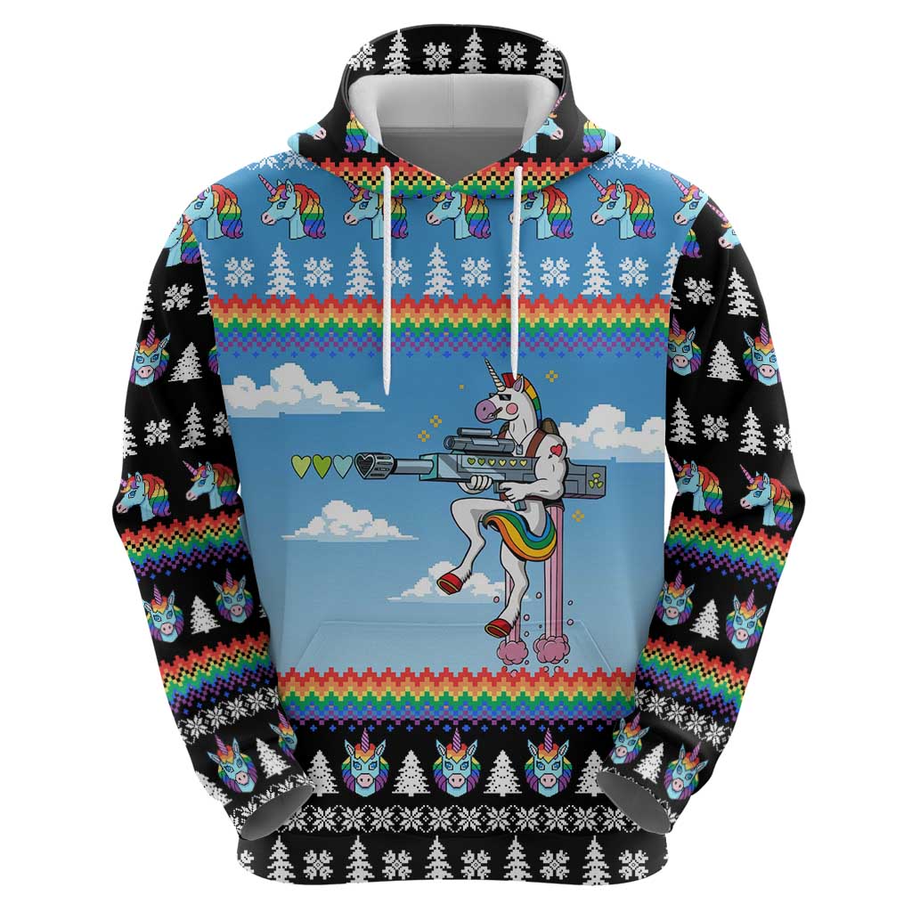 Unicorn Pew Pew Christmas Hoodie Xmas Holiday Patterns - Wonder Print Shop