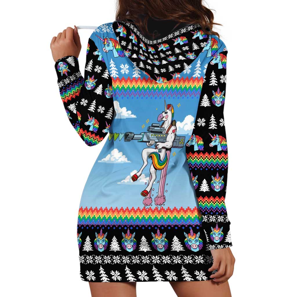 Unicorn Pew Pew Christmas Hoodie Dress Xmas Holiday Patterns - Wonder Print Shop