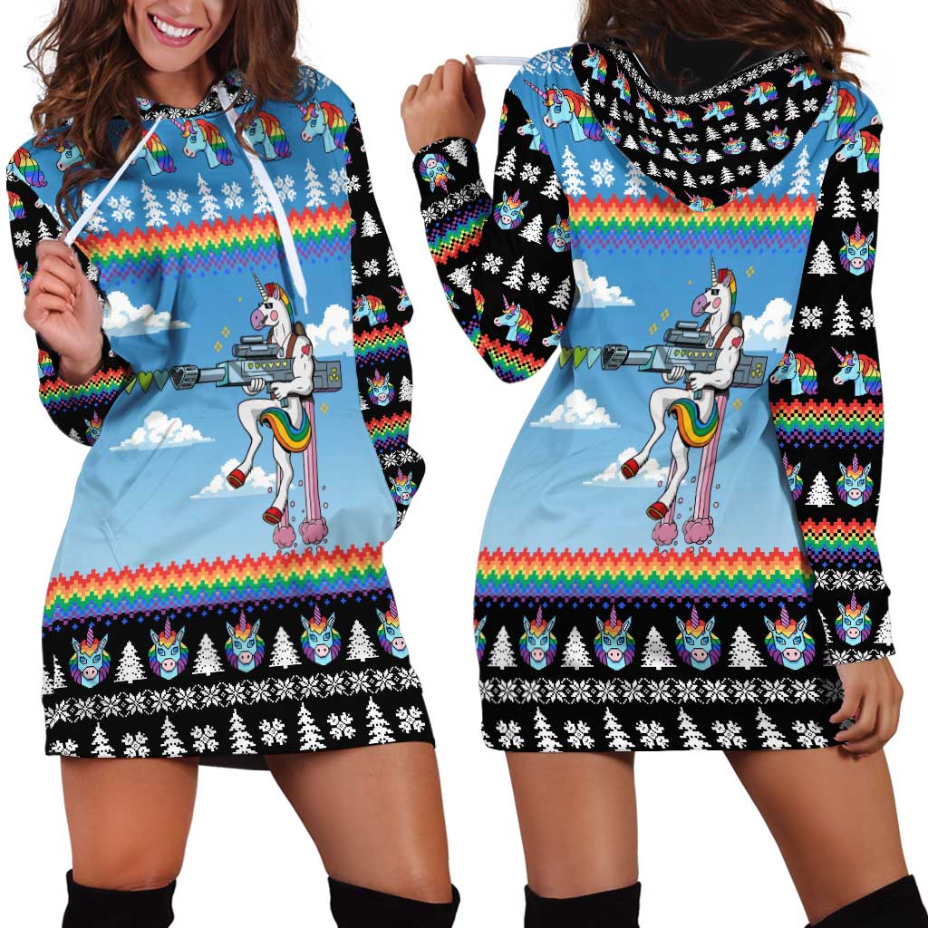 Unicorn Pew Pew Christmas Hoodie Dress Xmas Holiday Patterns - Wonder Print Shop