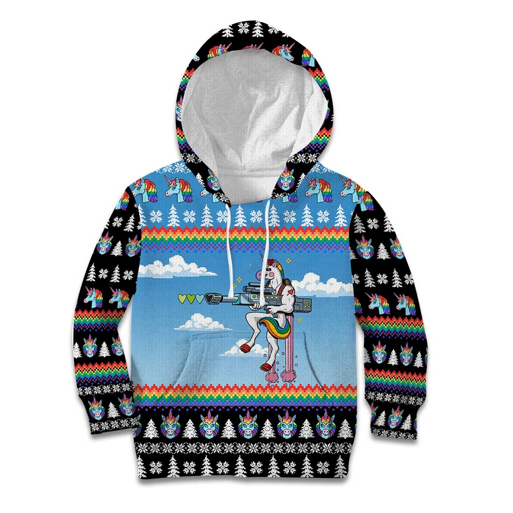 Unicorn Pew Pew Christmas Kid Hoodie Xmas Holiday Patterns - Wonder Print Shop