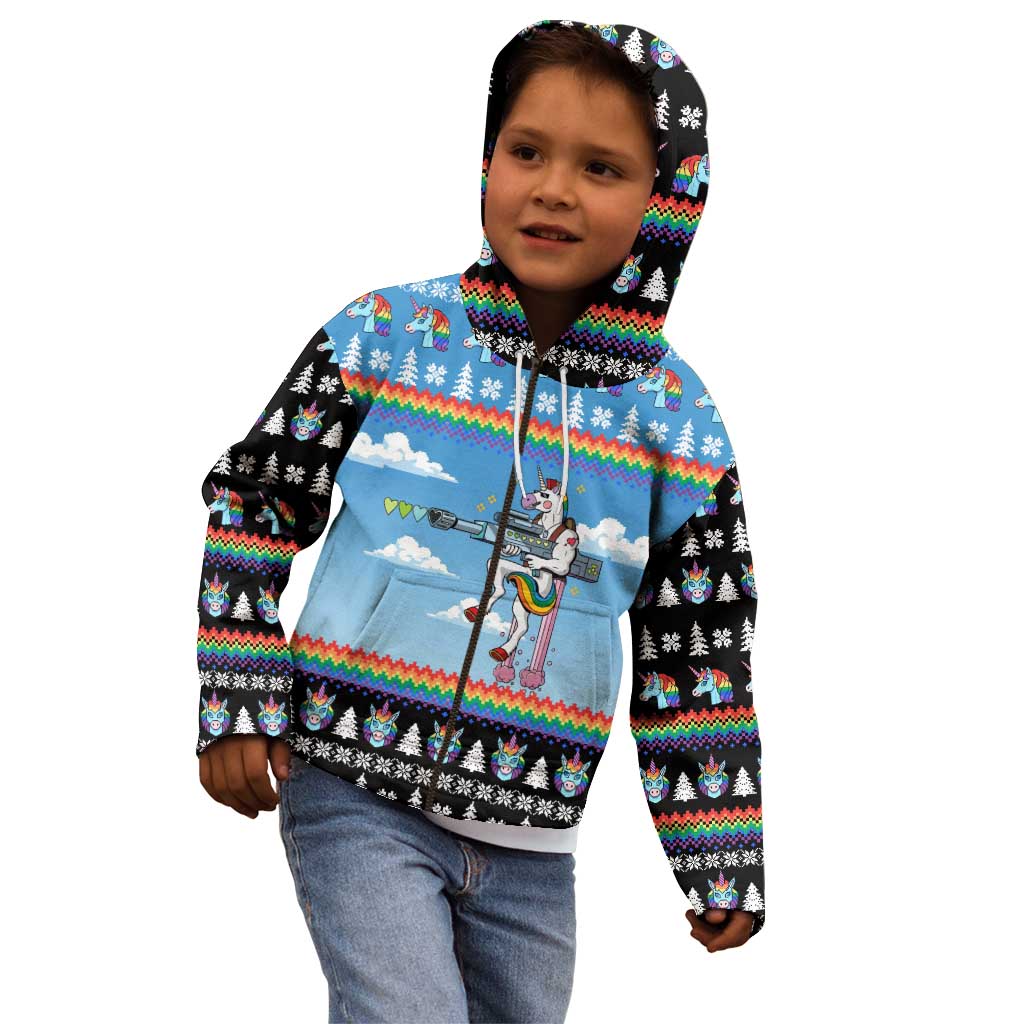 Unicorn Pew Pew Christmas Kid Hoodie Xmas Holiday Patterns - Wonder Print Shop
