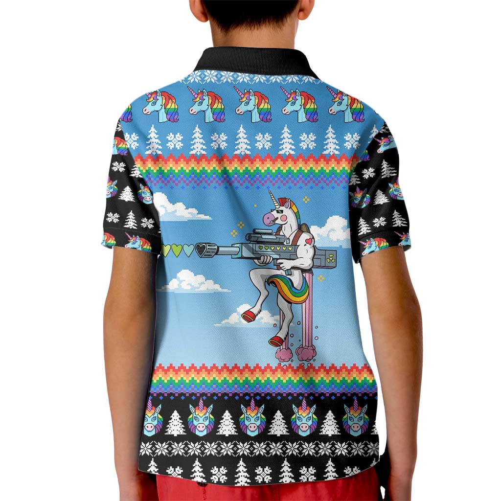 Unicorn Pew Pew Christmas Kid Polo Shirt Xmas Holiday Patterns - Wonder Print Shop