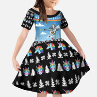 Unicorn Pew Pew Christmas Kid Short Sleeve Dress Xmas Holiday Patterns - Wonder Print Shop