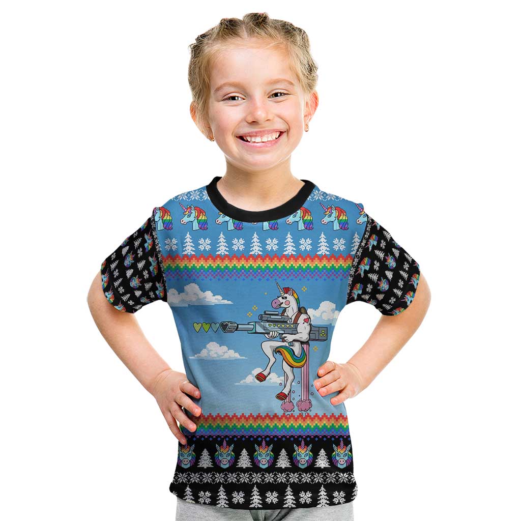 Unicorn Pew Pew Christmas Kid T Shirt Xmas Holiday Patterns - Wonder Print Shop