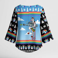 Unicorn Pew Pew Christmas Kimono Sleeve Blouse Xmas Holiday Patterns - Wonder Print Shop