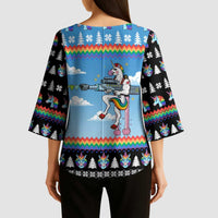 Unicorn Pew Pew Christmas Kimono Sleeve Blouse Xmas Holiday Patterns - Wonder Print Shop