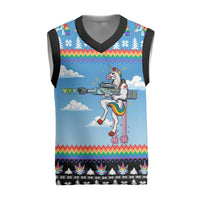 Unicorn Pew Pew Christmas Knitted V-Neck Vest Xmas Holiday Patterns - Wonder Print Shop