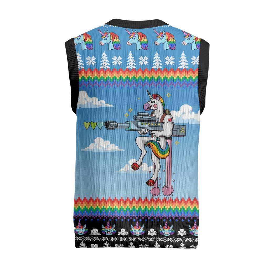 Unicorn Pew Pew Christmas Knitted V-Neck Vest Xmas Holiday Patterns - Wonder Print Shop