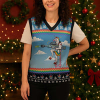 Unicorn Pew Pew Christmas Knitted V-Neck Vest Xmas Holiday Patterns - Wonder Print Shop