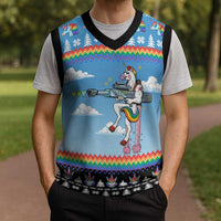Unicorn Pew Pew Christmas Knitted V-Neck Vest Xmas Holiday Patterns - Wonder Print Shop