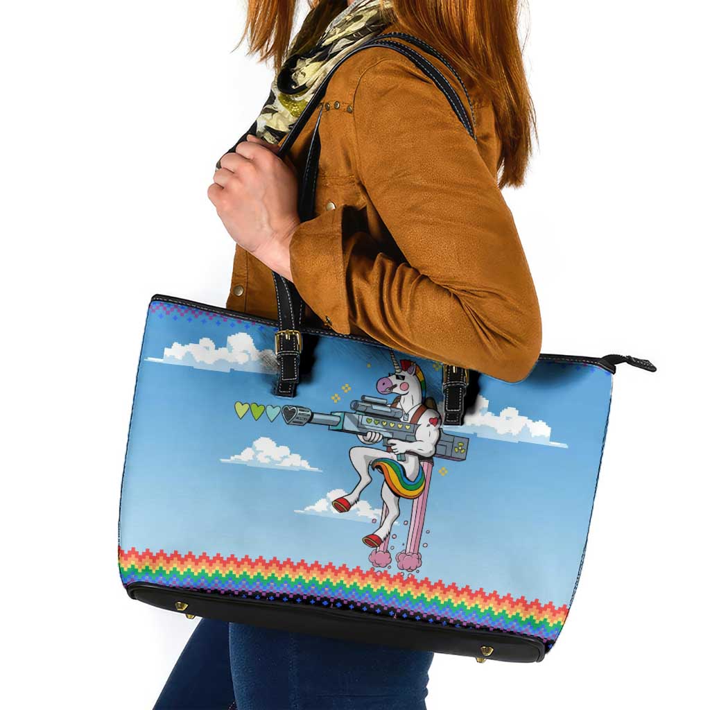 Unicorn Pew Pew Christmas Leather Tote Bag Xmas Holiday Patterns - Wonder Print Shop