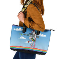 Unicorn Pew Pew Christmas Leather Tote Bag Xmas Holiday Patterns - Wonder Print Shop