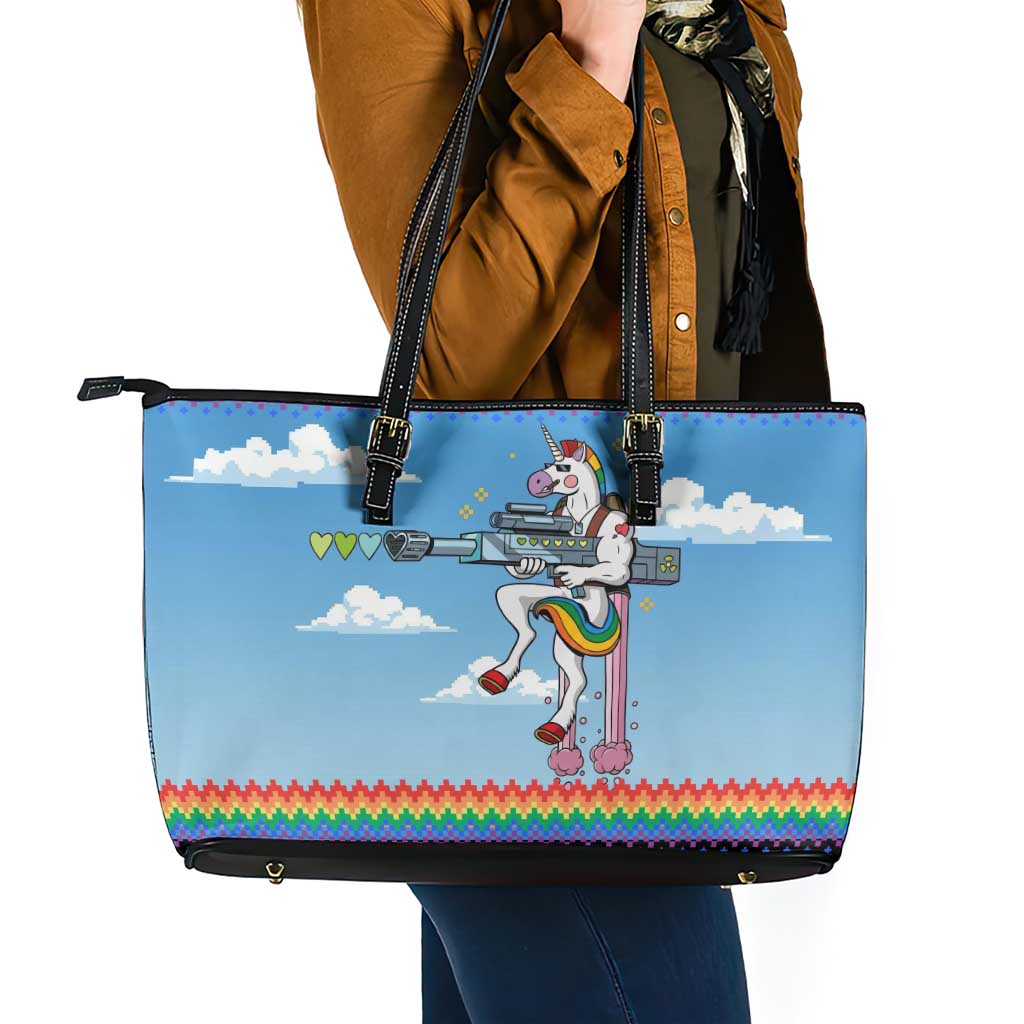 Unicorn Pew Pew Christmas Leather Tote Bag Xmas Holiday Patterns - Wonder Print Shop